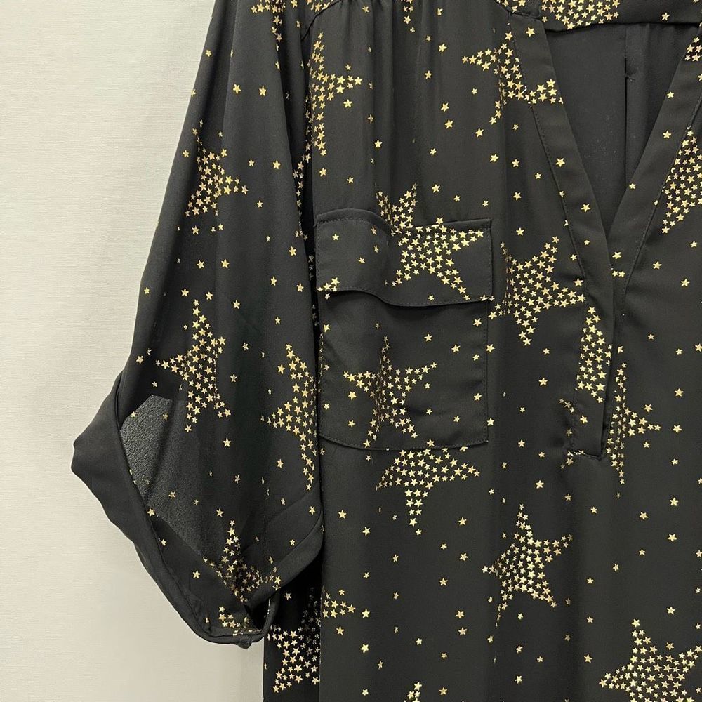 Torrid Harper Black Gold Star Georgette Popover Tunic Blouse Size 4/4X - Picture 4 of 10